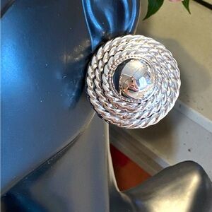 Estate Italian 18k 750 White Gold BOLD Rope Edge Button Style Omega Earrings